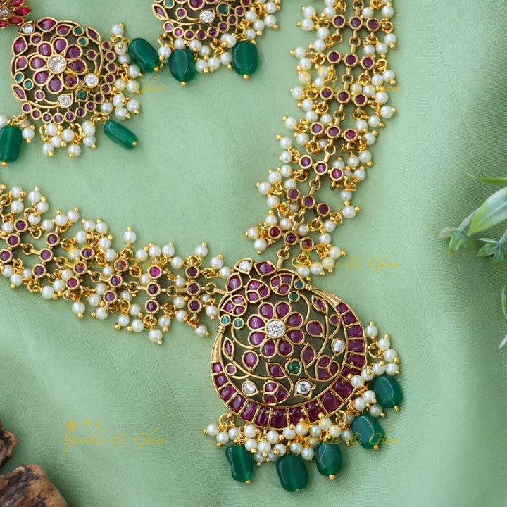 Stunning Gold Jadau Necklace Set for Weddings