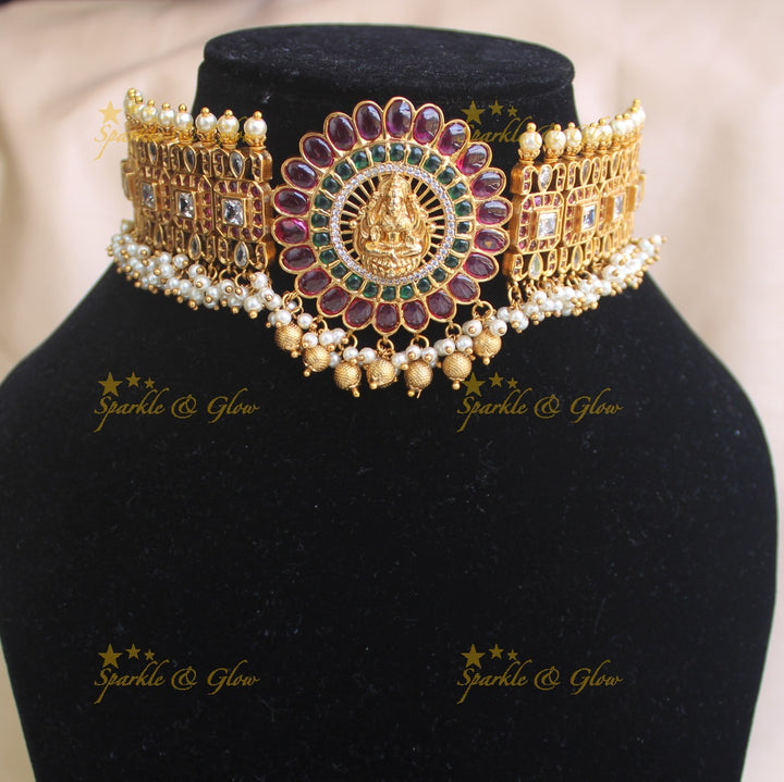 Gold alike Lakshmi gutta pusalu choker