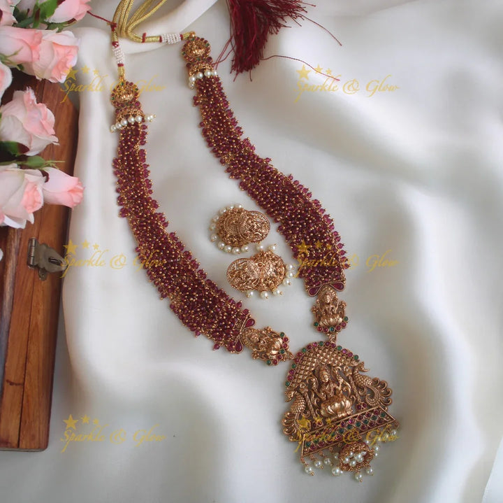 Premium Matte cluster beads Lakshmi long necklace - Green - Sparkle and Glow