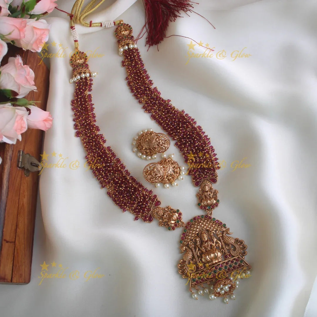 Premium Matte cluster beads Lakshmi long necklace - Green - Sparkle and Glow