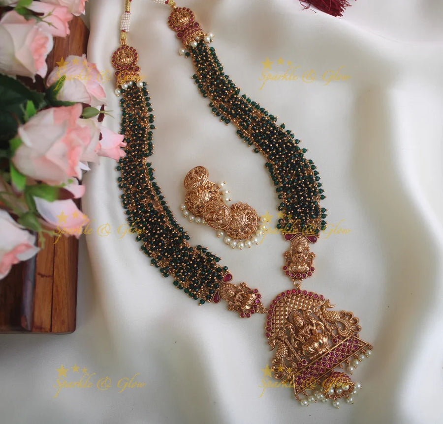 Premium Matte cluster beads Lakshmi long necklace - Green - Sparkle and Glow