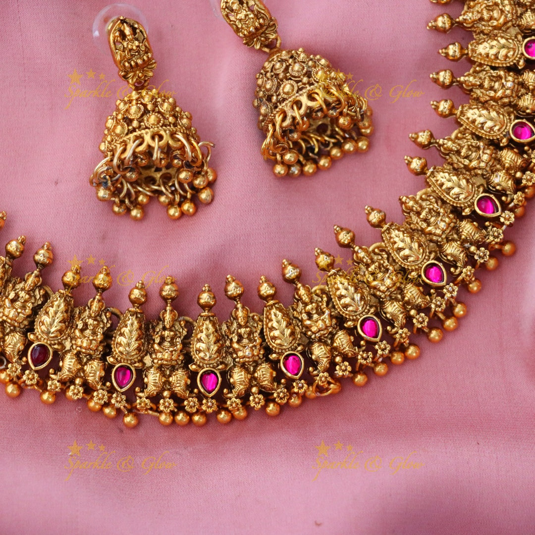 Exquisite Gold Temple Necklace & Earrings Set Online