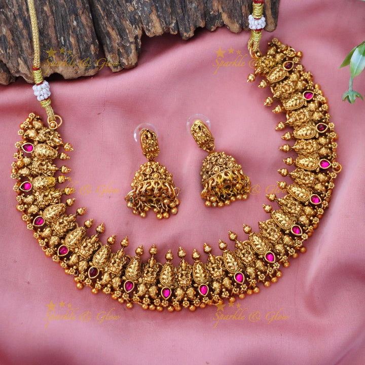Exquisite Gold Temple Necklace & Earrings Set Online