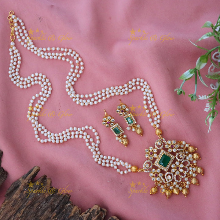 Exquisite Pearl & Gold Wedding Necklace Set