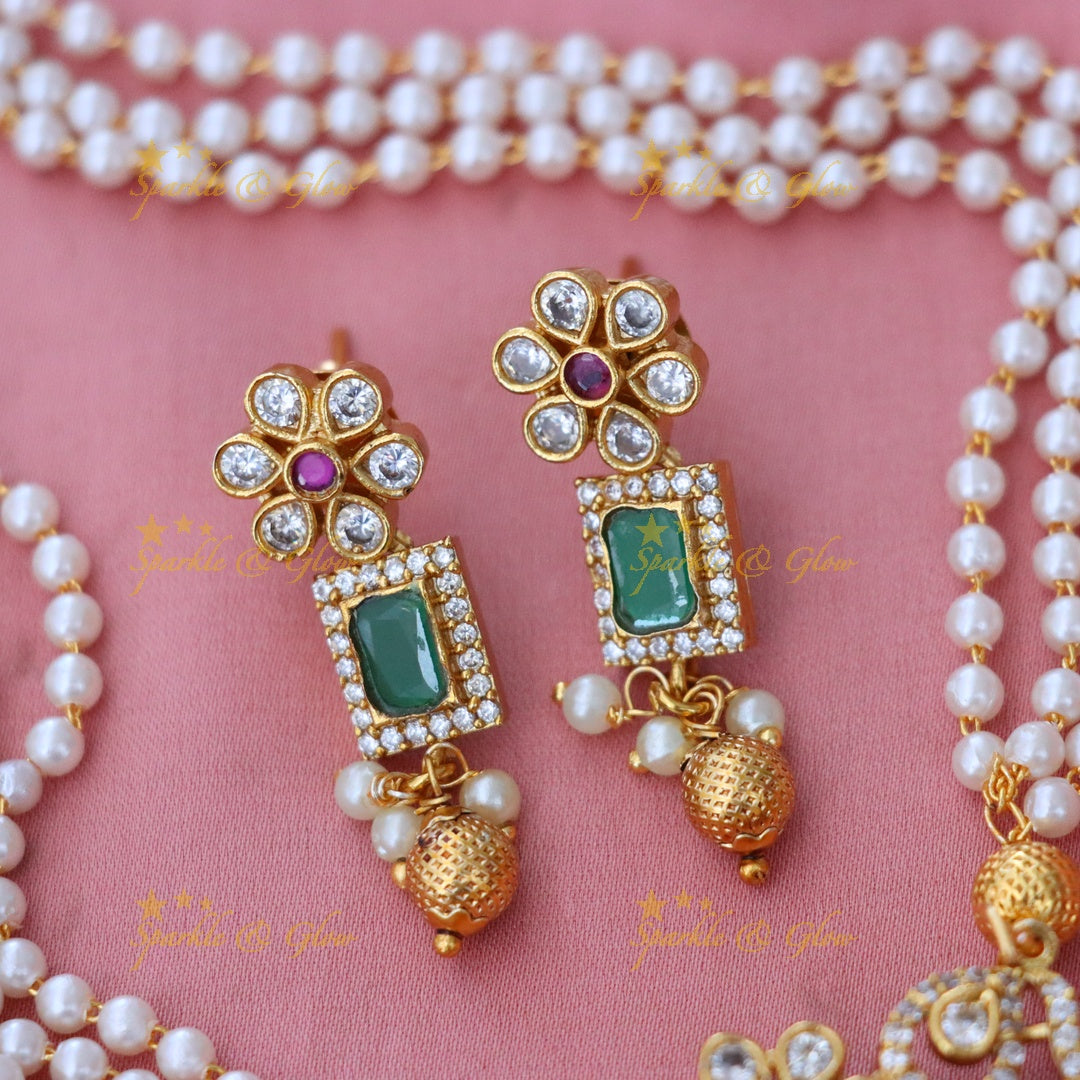 Exquisite Pearl & Gold Wedding Necklace Set