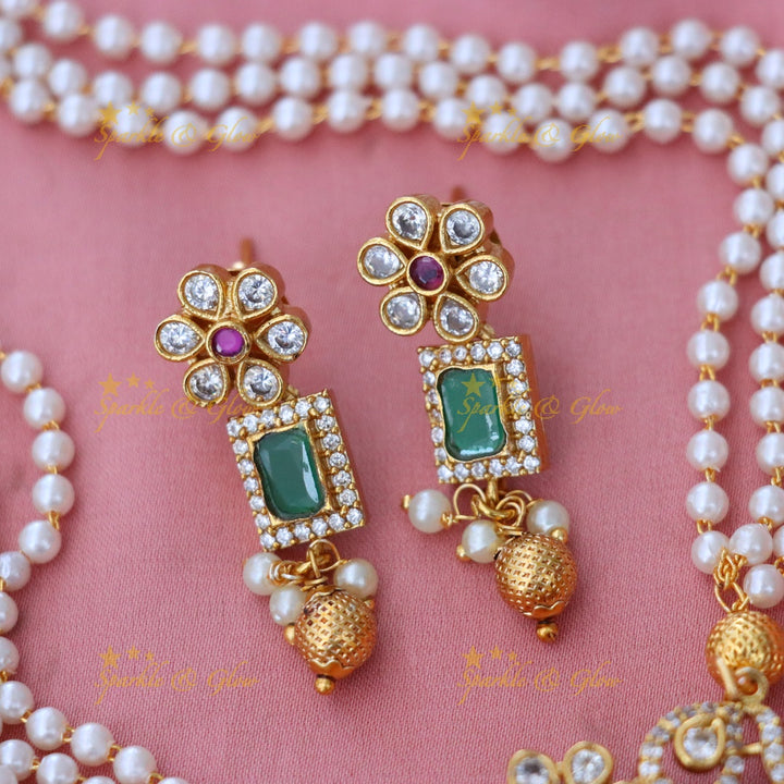 Exquisite Pearl & Gold Wedding Necklace Set