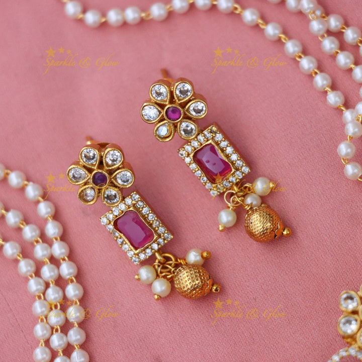 Exquisite Pearl & Gold Wedding Necklace Set