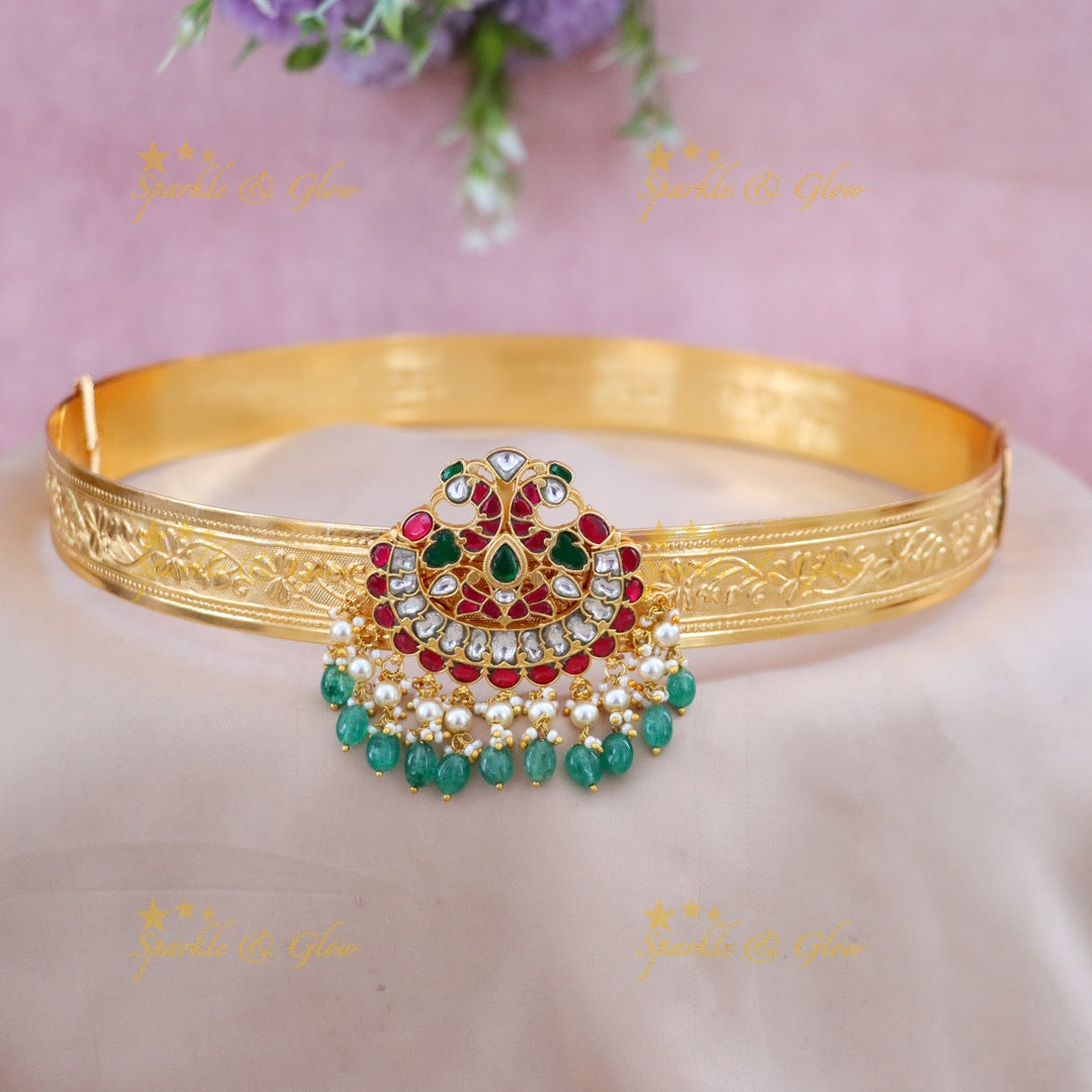 Exquisite Kundan Gold Hip Belt for Radiant Occasions