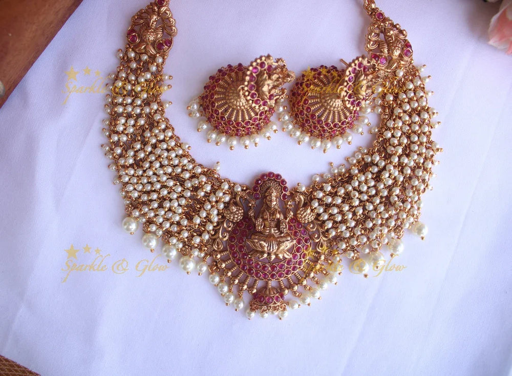 Premium Matte cluster beads short Lakshmi necklace - Gold - Sparkle and Glow