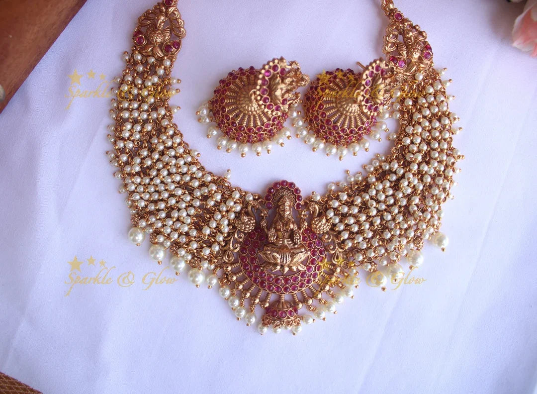 Premium Matte cluster beads short Lakshmi necklace - Gold - Sparkle and Glow
