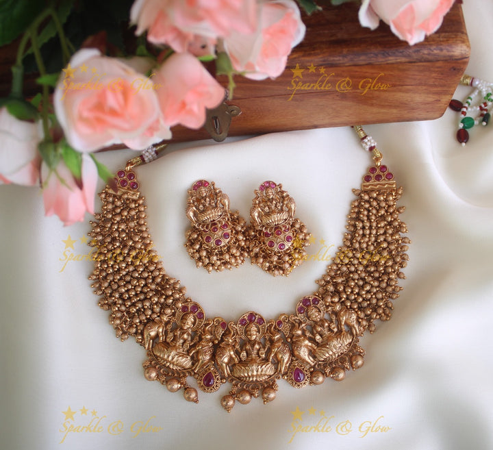 Premium Matte cluster beads short Lakshmi necklace - Pearl
