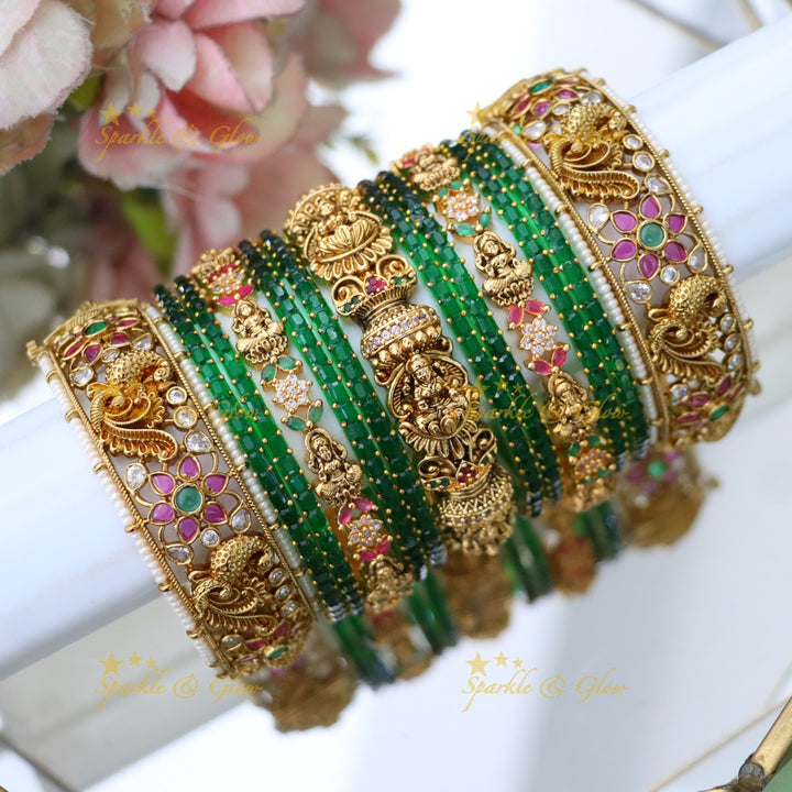 Enchanting Pink Kemp Peacock Bridal Bangle Set