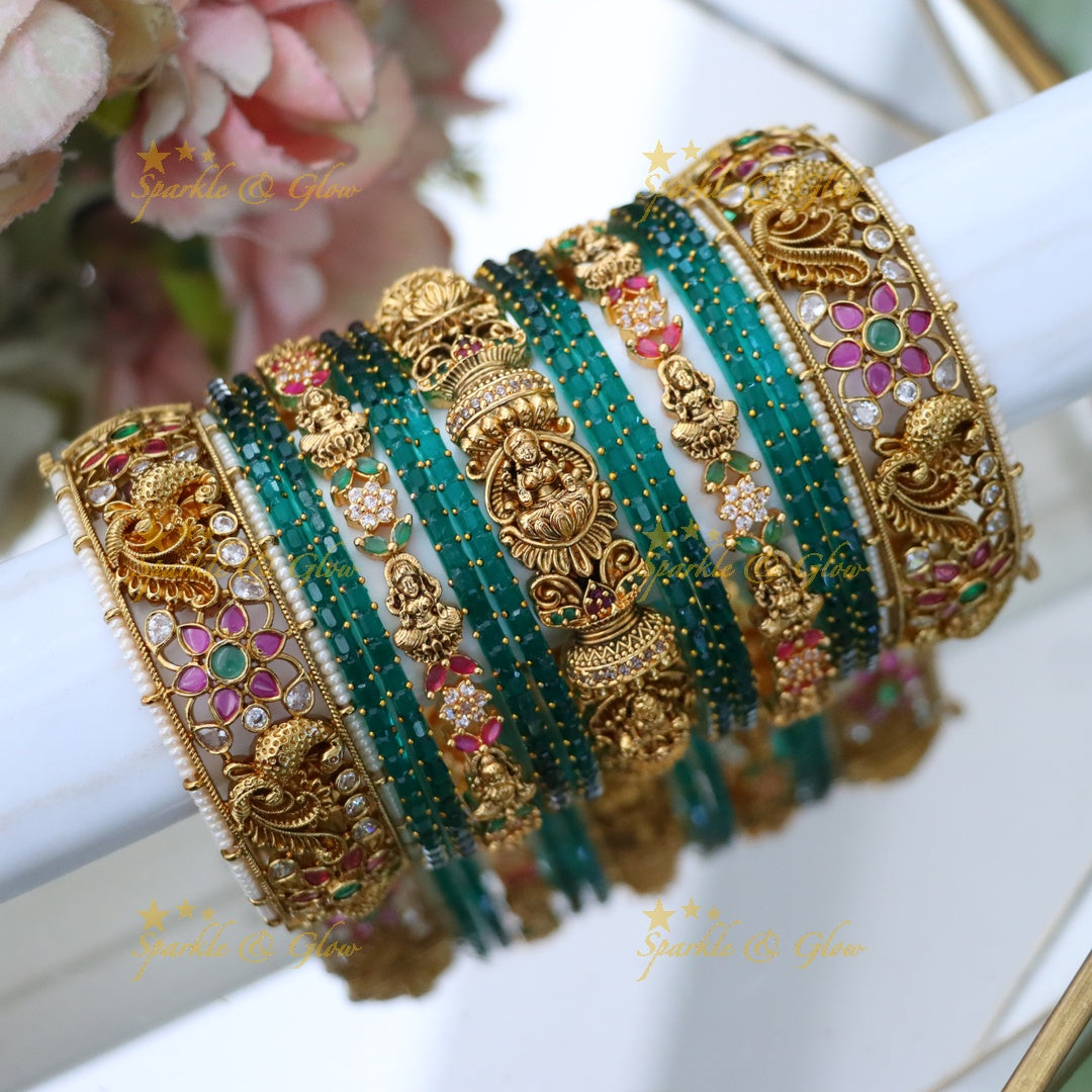 Enchanting Pink Kemp Peacock Bridal Bangle Set