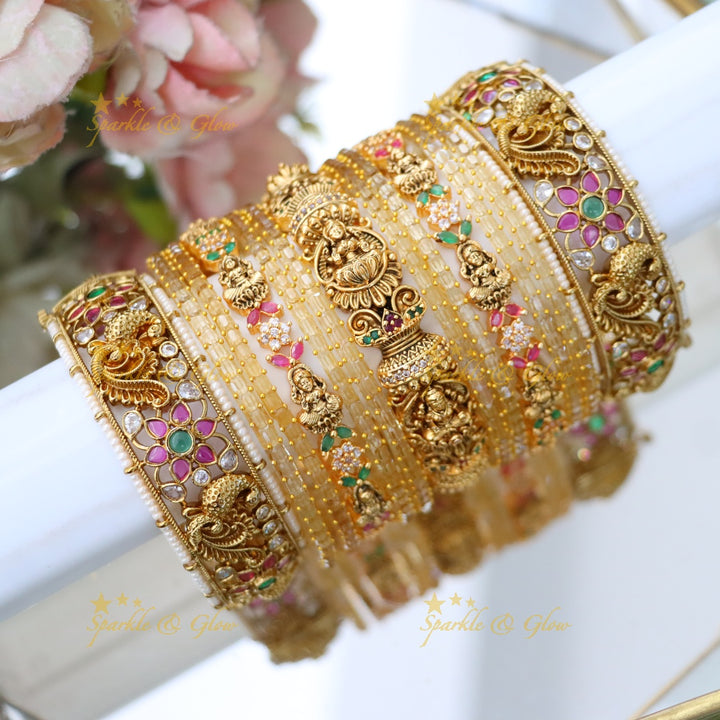Enchanting Pink Kemp Peacock Bridal Bangle Set