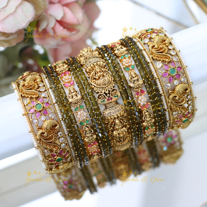 Enchanting Pink Kemp Peacock Bridal Bangle Set