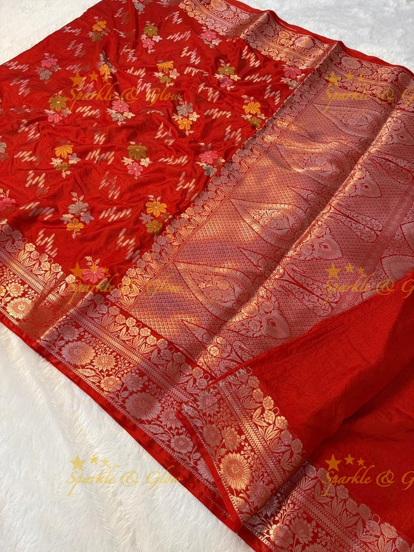 Luxurious Banarasi Silk Saree with Elegant Meena Work