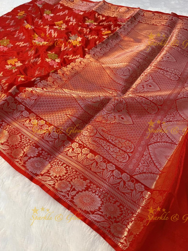 Luxurious Banarasi Silk Saree with Elegant Meena Work
