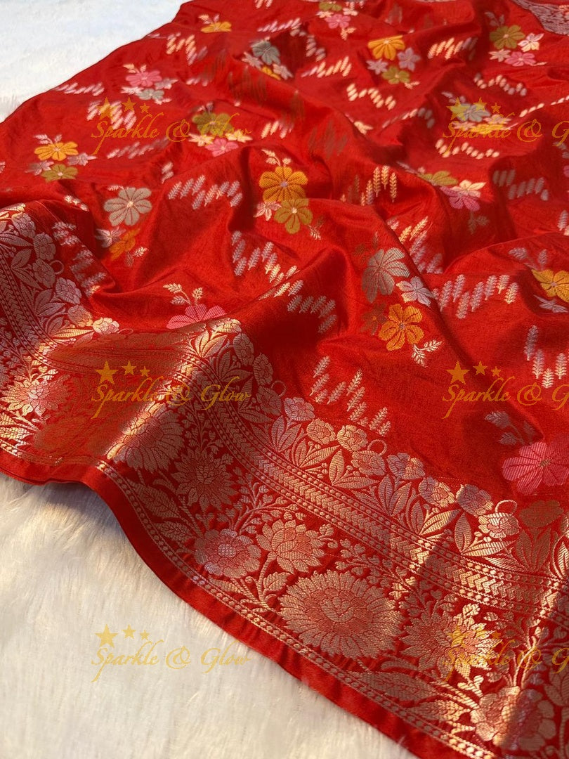 Luxurious Banarasi Silk Saree with Elegant Meena Work