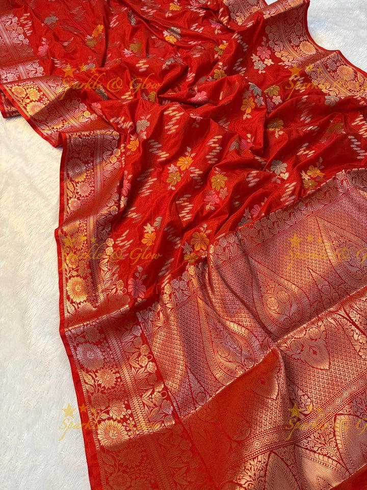 Luxurious Banarasi Silk Saree with Elegant Meena Work