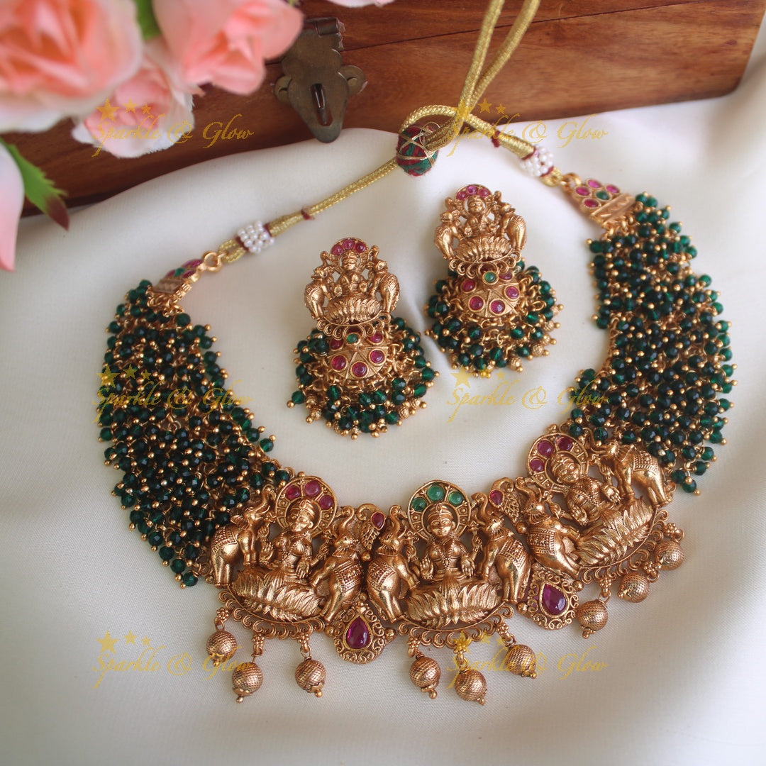 Premium Matte cluster beads short Lakshmi necklace - Pearl