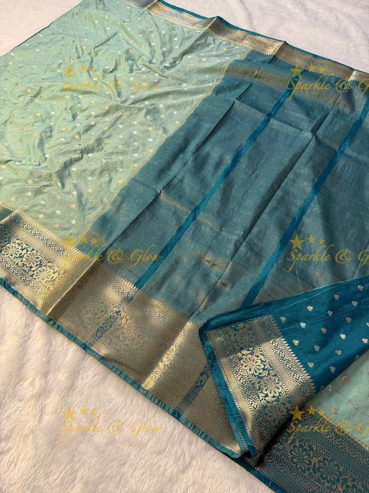 Exquisite Blue-Green Banarasi Saree for Wedding Elegance