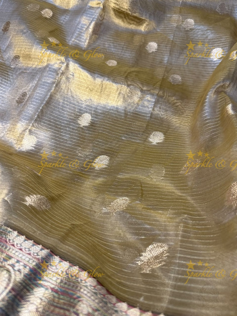 Elegant Banarasi Saree with Pearl & Mirror Trim Design
