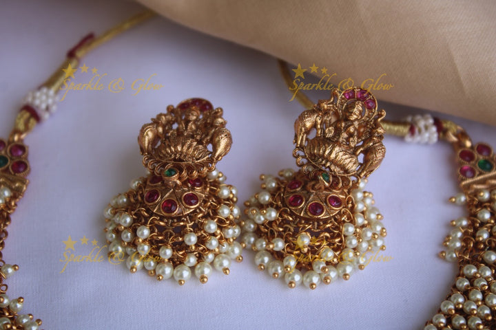 Premium Matte cluster beads short Lakshmi necklace - Pearl