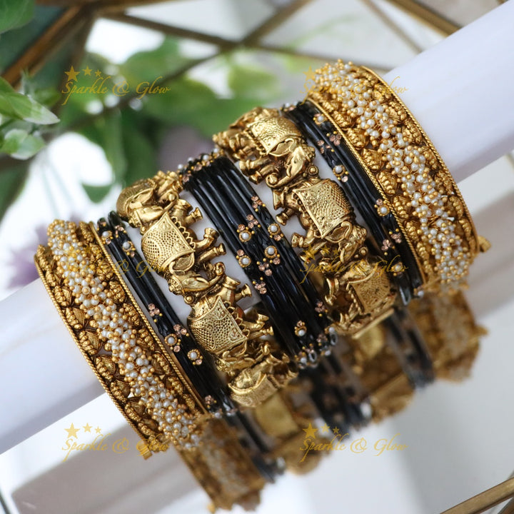 Elephant-Inspired Pearl Bangles - Unique Elegance