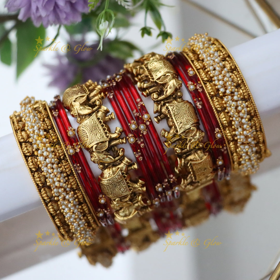 Elephant-Inspired Pearl Bangles - Unique Elegance