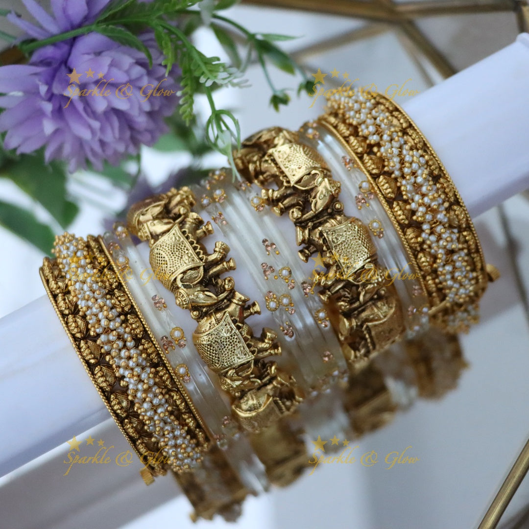 Elephant-Inspired Pearl Bangles - Unique Elegance
