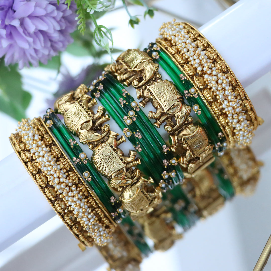 Elephant-Inspired Pearl Bangles - Unique Elegance