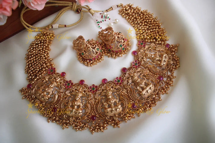 Premium Matte cluster beads short Lakshmi necklace - Gold - Sparkle and Glow