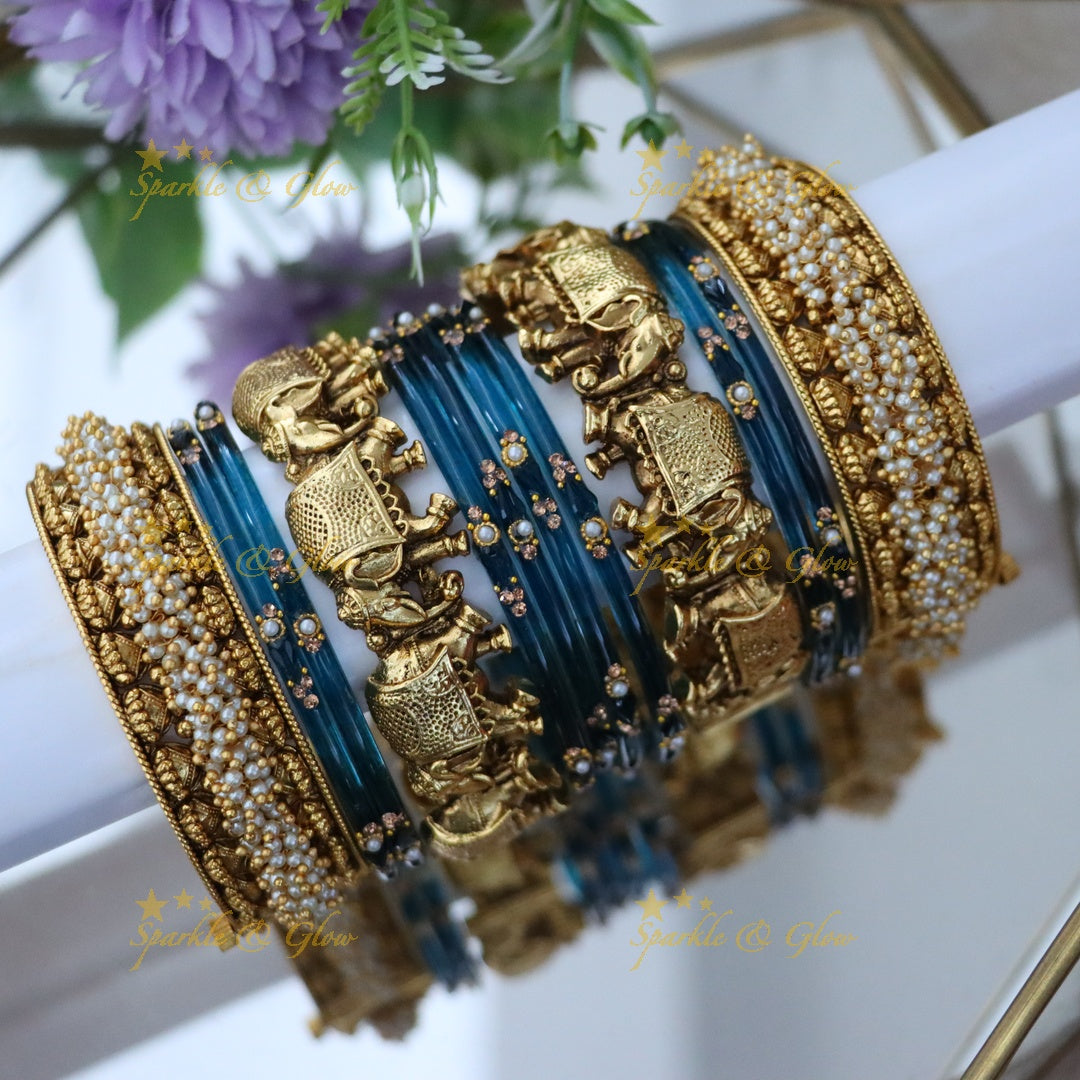 Elephant-Inspired Pearl Bangles - Unique Elegance