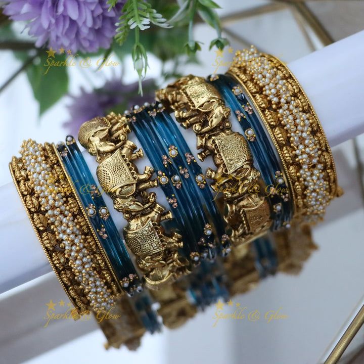 Elephant-Inspired Pearl Bangles - Unique Elegance
