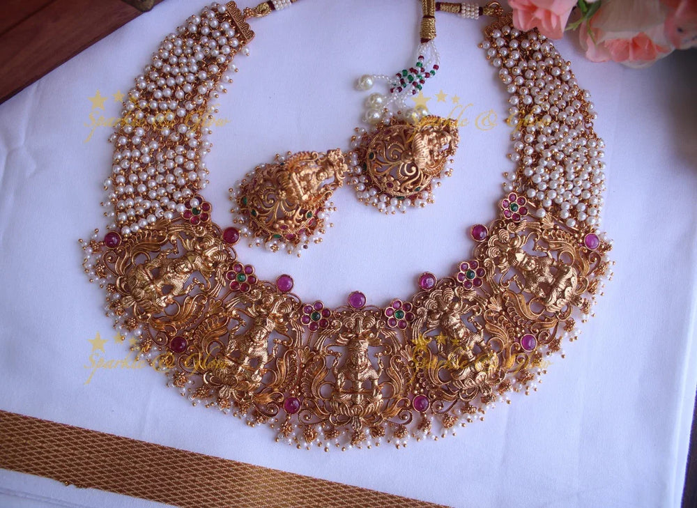 Premium Matte cluster beads short Lakshmi necklace - Gold - Sparkle and Glow