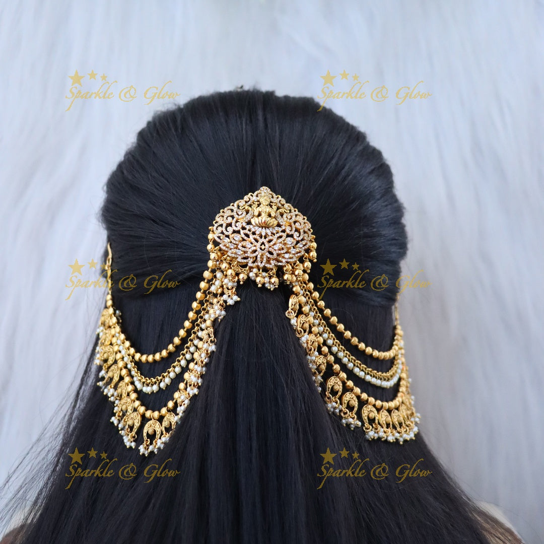 Exquisite Lakshmi Floral AD Earchain Set for Elegance
