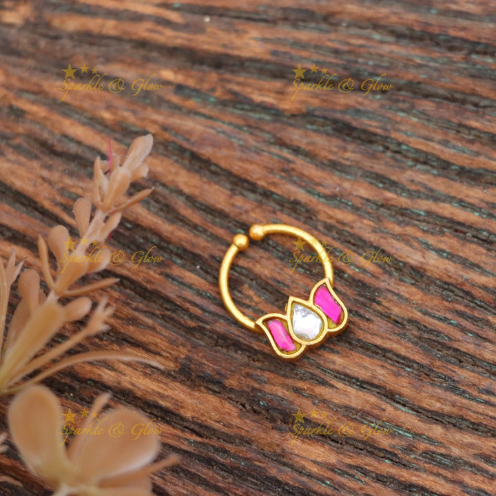 Exquisite Lotus Jadau Nose Ring - Festive Elegance