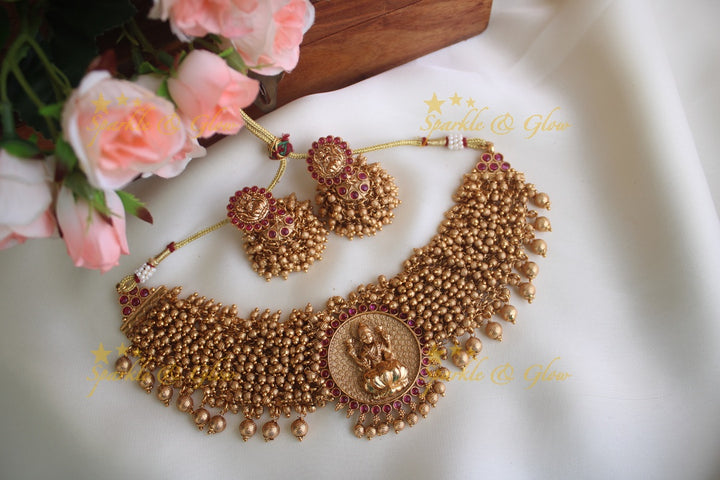 Premium Matte Gold Cluster Lakshmi choker