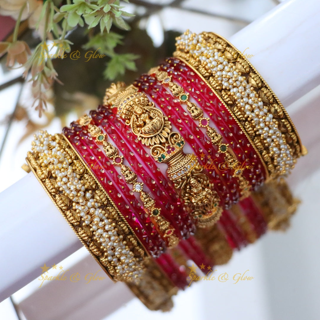 Exquisite Bridal Lakshmi Pearl Bangles Set