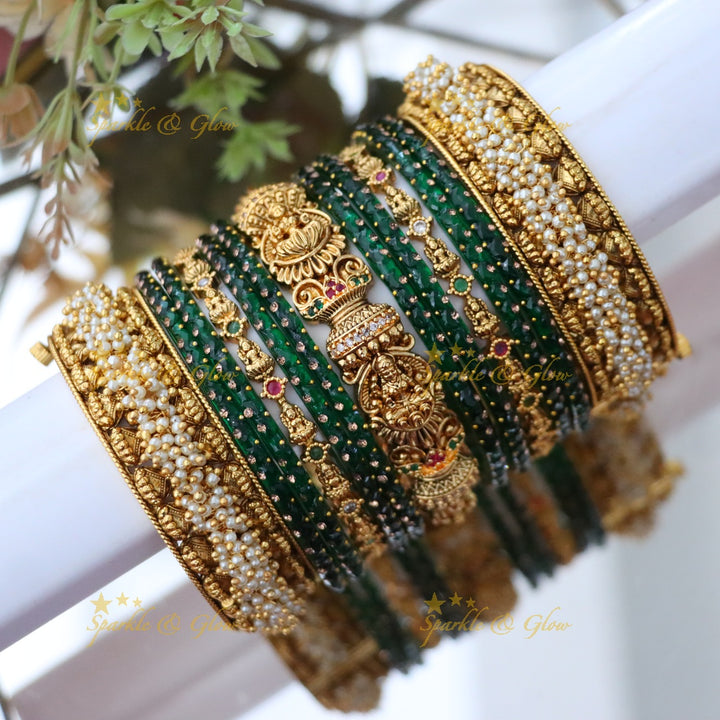 Exquisite Bridal Lakshmi Pearl Bangles Set