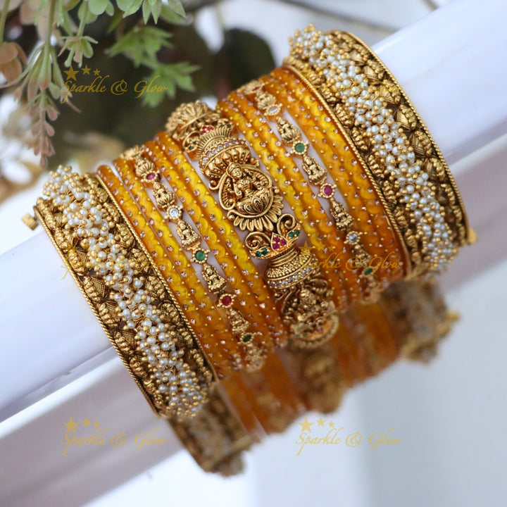 Exquisite Bridal Lakshmi Pearl Bangles Set