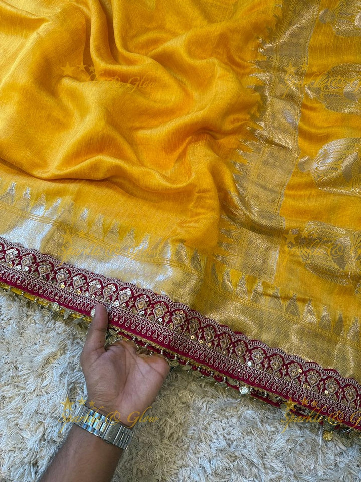 Velvet Border Yellow Ghicha Saree – Premium Elegance