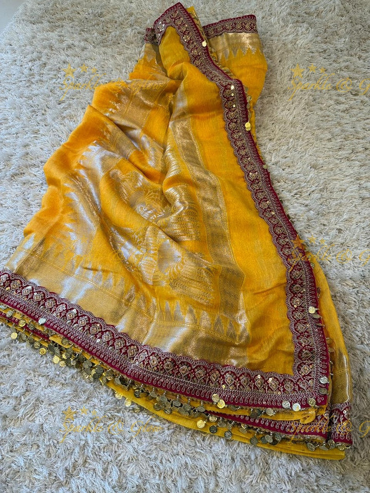 Velvet Border Yellow Ghicha Saree – Premium Elegance