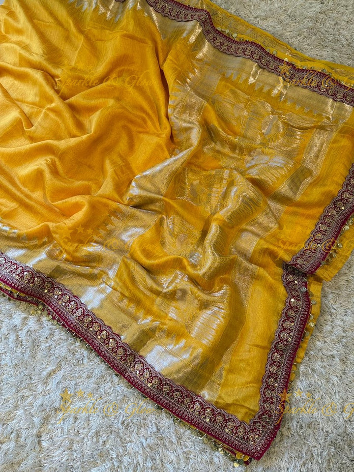 Velvet Border Yellow Ghicha Saree – Premium Elegance