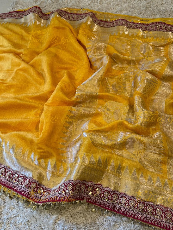 Velvet Border Yellow Ghicha Saree – Premium Elegance