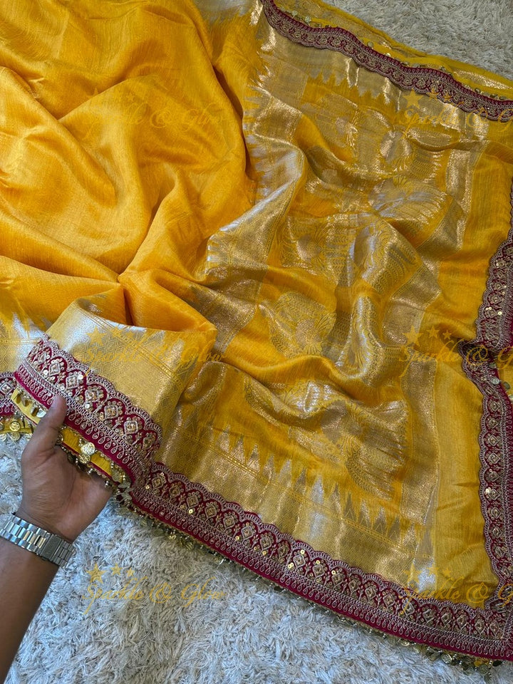 Velvet Border Yellow Ghicha Saree – Premium Elegance