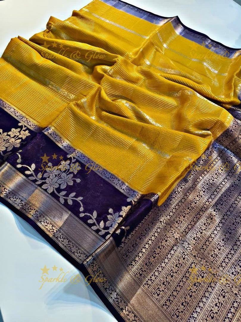 Elegant Banarasi Saree with Floral Weave in Tissue Organza