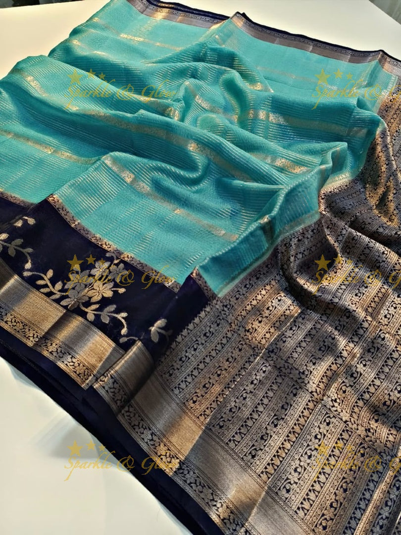 Elegant Banarasi Saree with Floral Weave in Tissue Organza