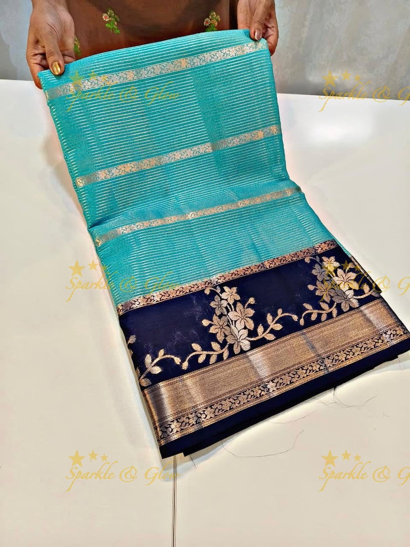 Elegant Banarasi Saree with Floral Weave in Tissue Organza
