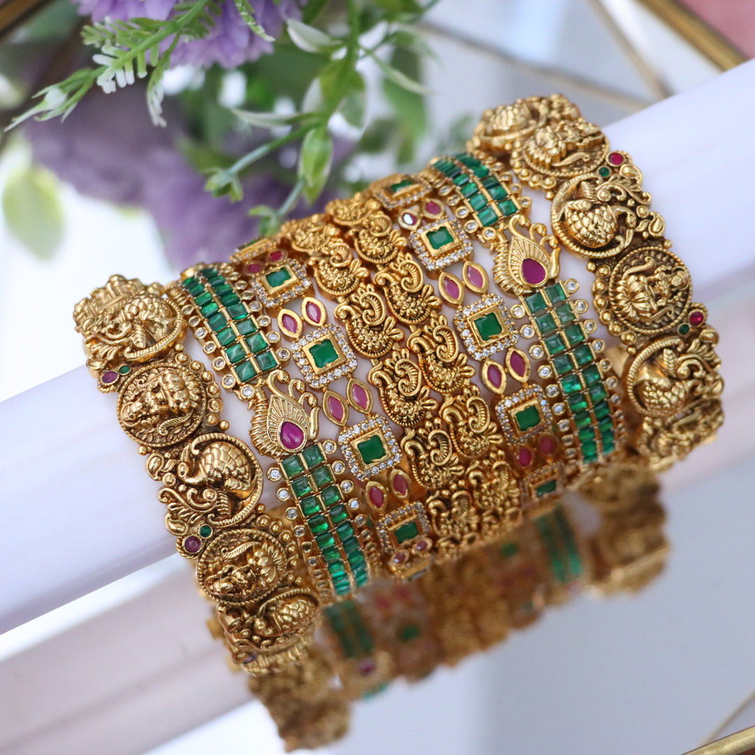 Exquisite Bridal Temple Bangles with Peacock Designs